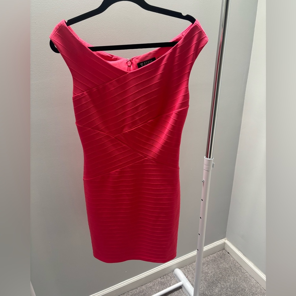 Guess Pink Off-the-Shoulder Bodycon Bandage Dress